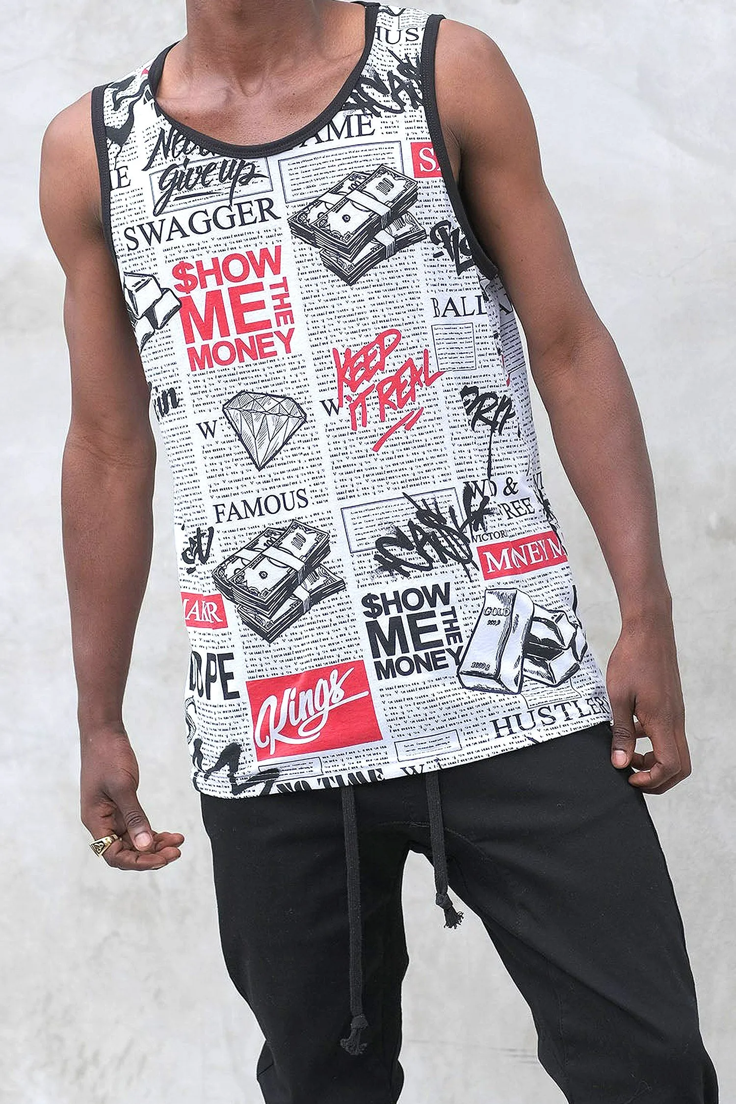 Men's Newspaper Print Graphic Tank Top sold by G-Style USA