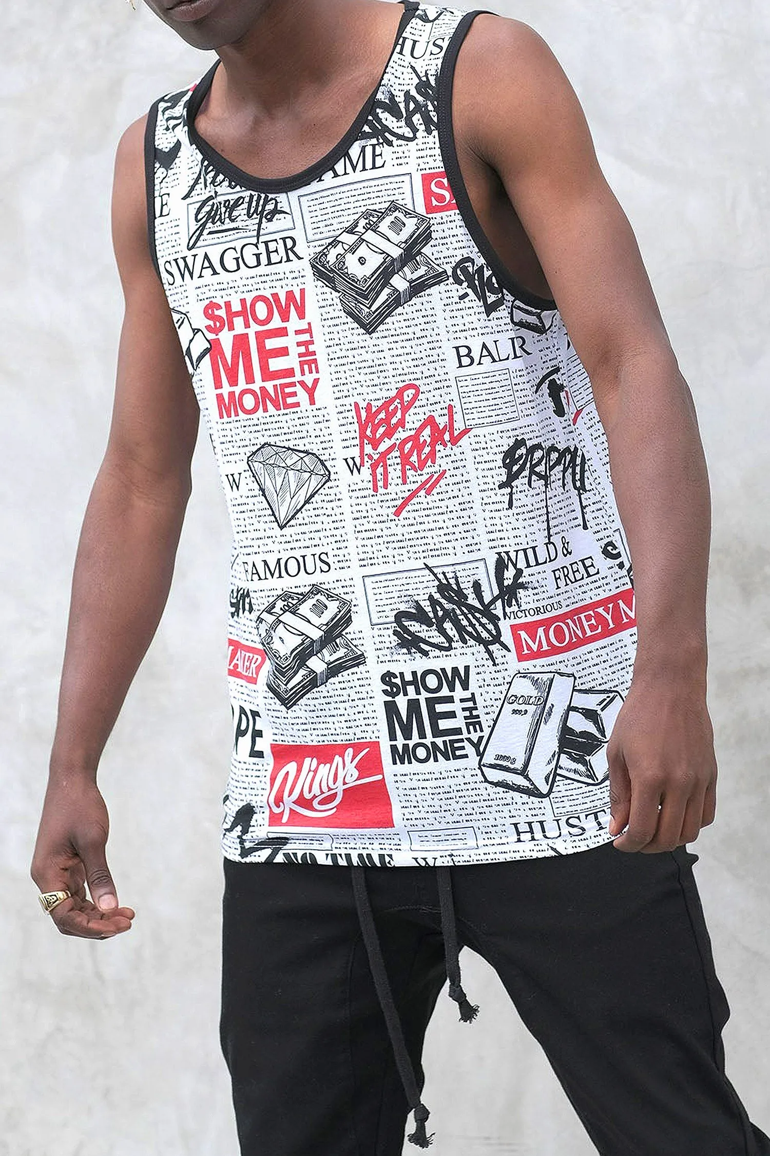 Men's Newspaper Print Graphic Tank Top sold by G-Style USA product image thumbnail 2