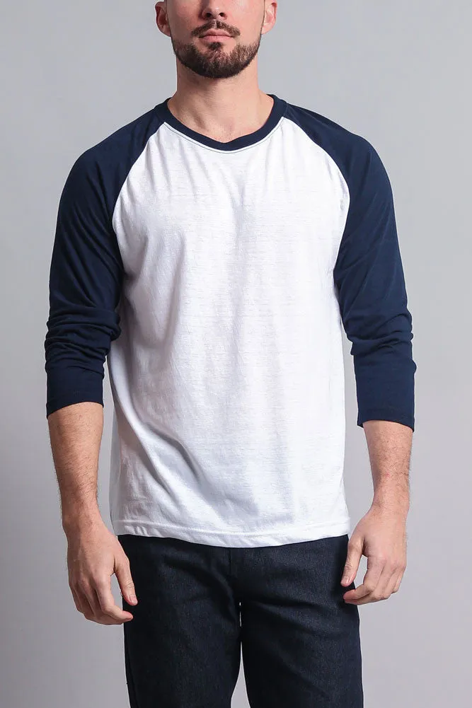Men's Baseball T-Shirt (White/Navy) sold by G-Style USA
