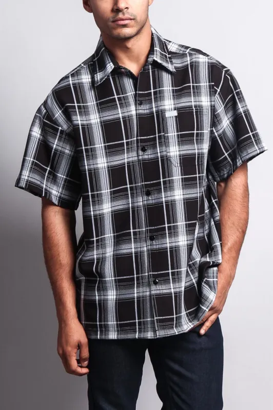 Western Casual Plaid Short Sleeve Button Up Shirt (Black) sold by G-Style USA