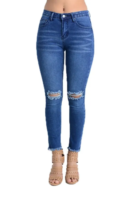 Women's Cut and Frayed Skinny Fit Jeans made by American Bazi