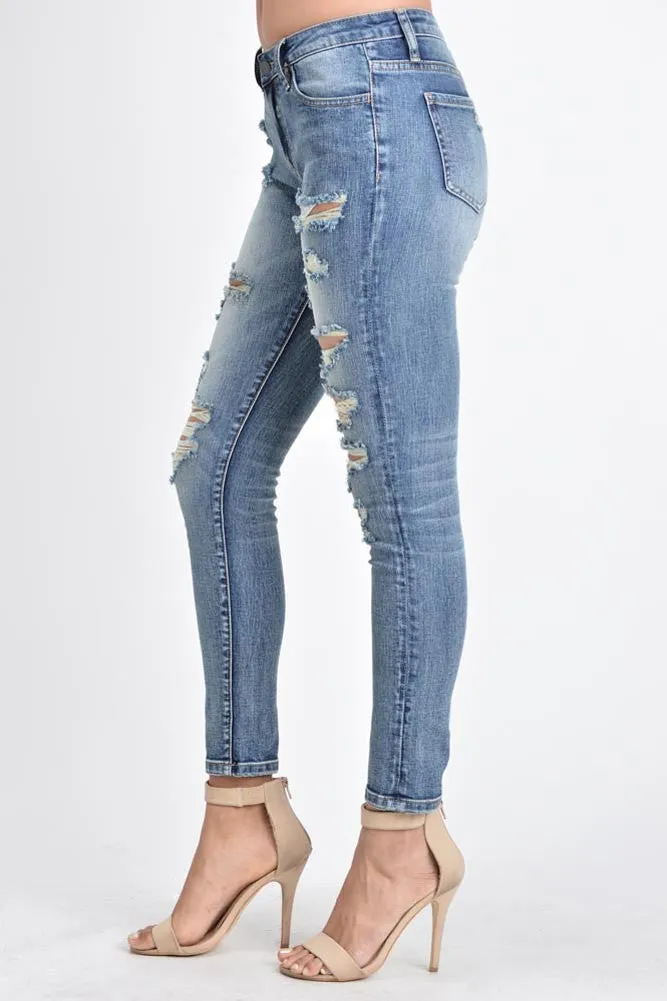 Cropped Distressed Skinny Fit Jeans sold by G-Style USA product image thumbnail 2