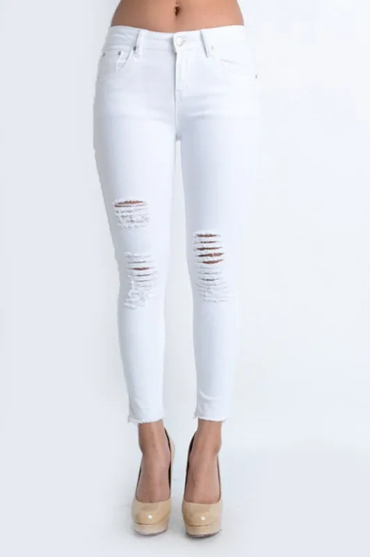 Cropped Hem Destroyed Skinny Fit Jeans sold by G-Style USA
