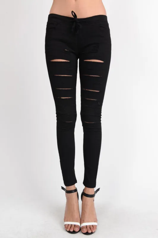 Women's Solid Thrashed Skinny Jogger Pants sold by G-Style USA