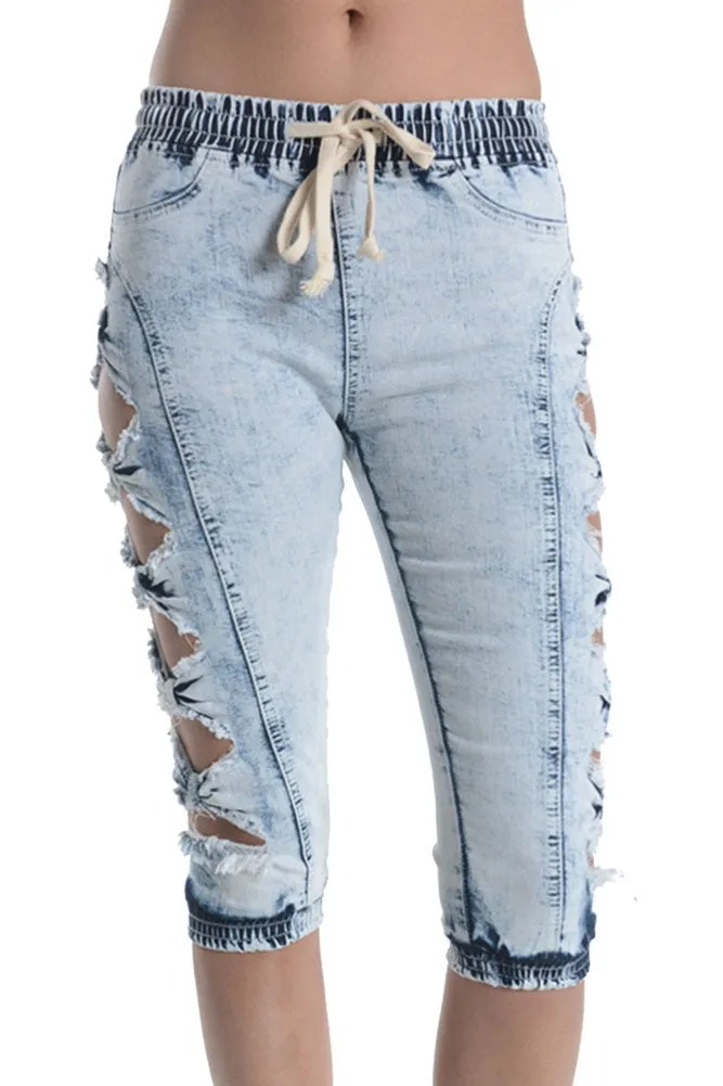 Women's Cut-N-Tied Acid Wash Jogger Capri sold by G-Style USA product image thumbnail 5