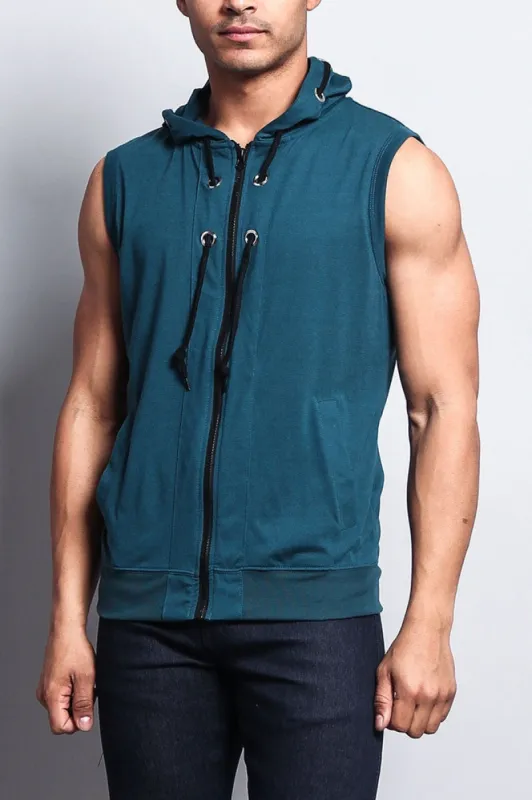 Eyelet Sleeveless Contrast Hoodie sold by G-Style USA