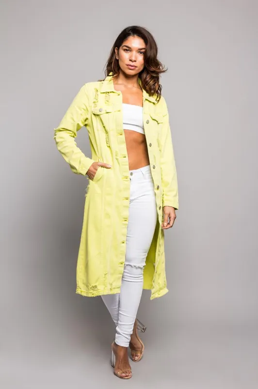 Super Long Distressed Denim Jean Jacket sold by G-Style USA