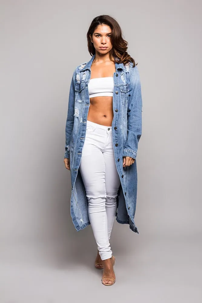 Super Long Distressed Denim Jean Jacket sold by G-Style USA product image thumbnail 2