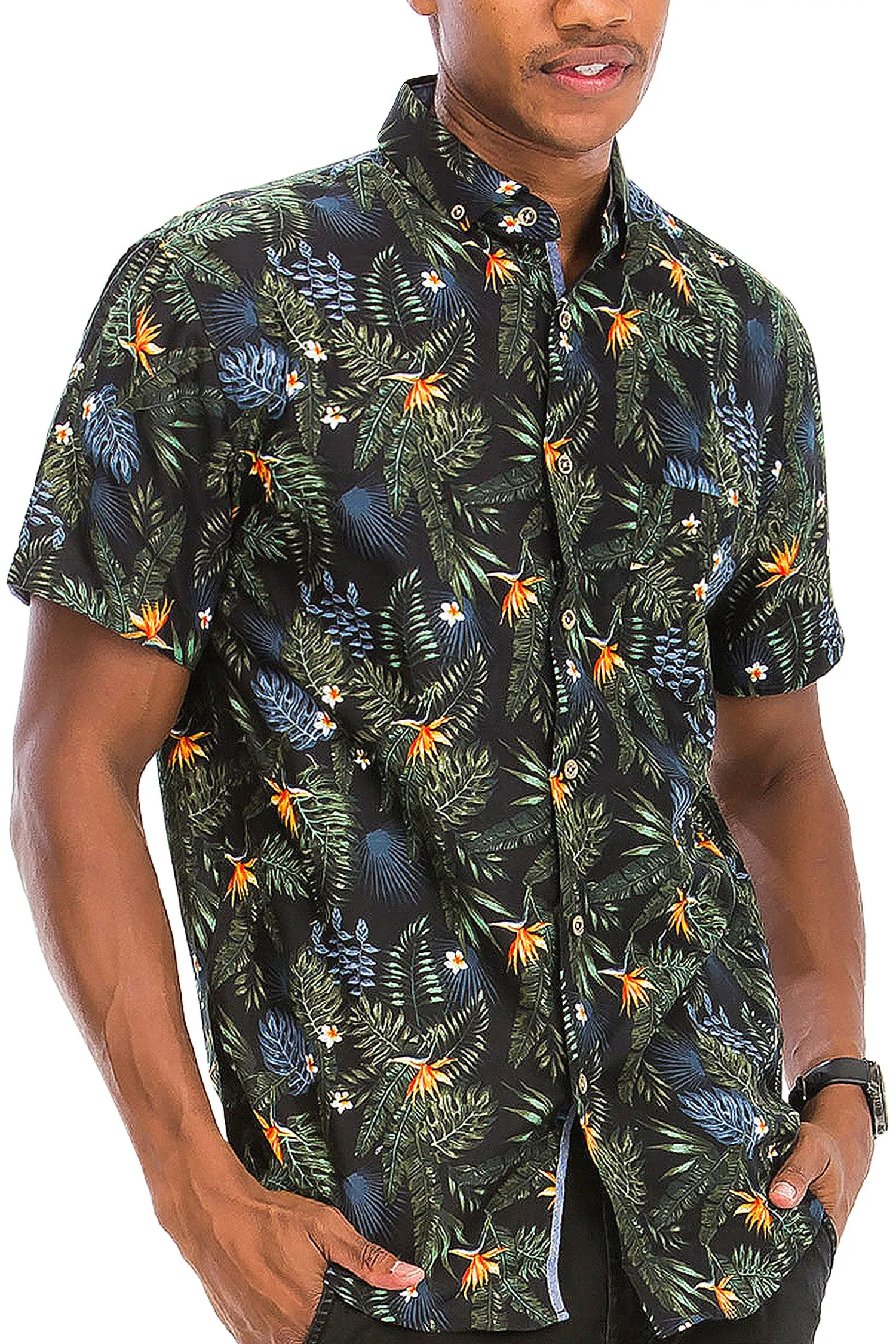 Men's Jungle Floral Print Button Down Short Sleeve Shirts sold by G-Style USA product image thumbnail 5
