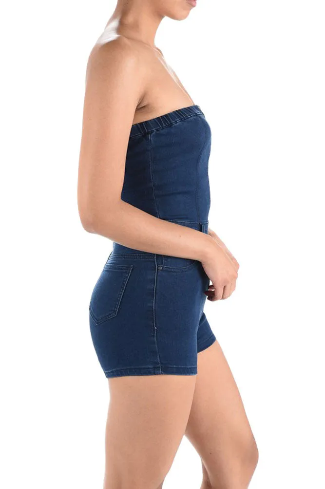 Women's Denim Strapless Zip Up Romper sold by G-Style USA product image thumbnail 3
