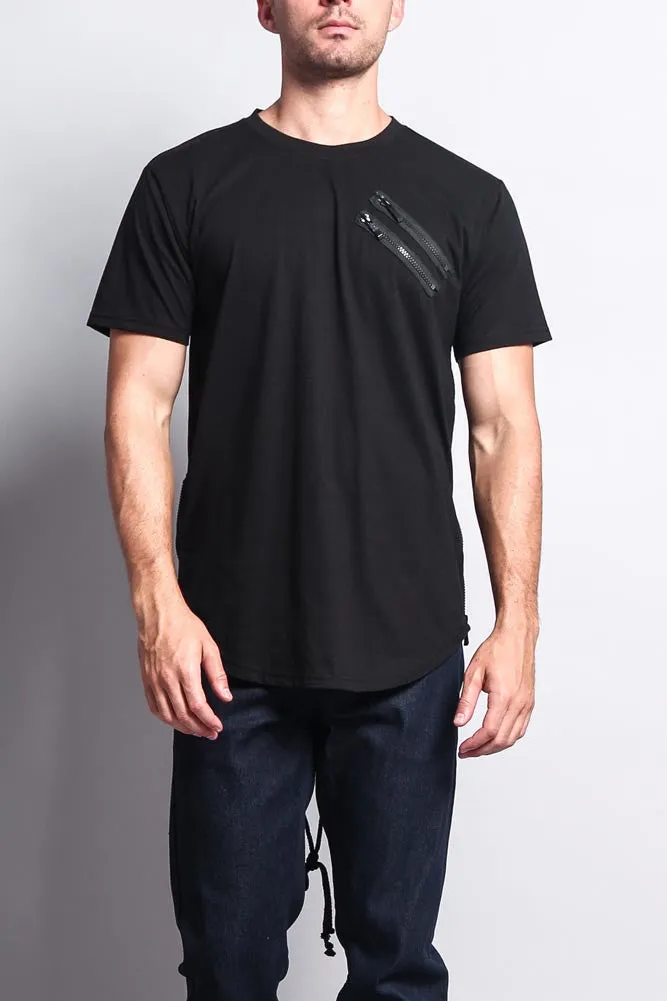 Chest Double Zipper Fishtail Long Length Curved Hem T-Shirt sold by G-Style USA product image thumbnail 2