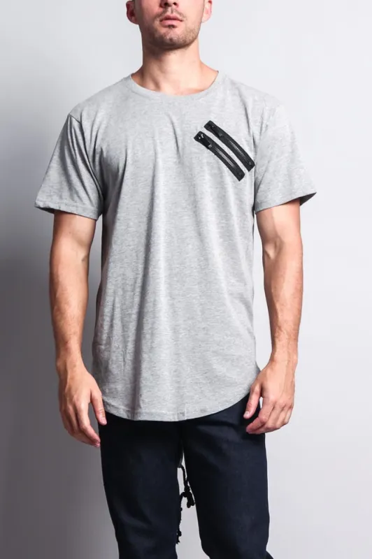 Chest Double Zipper Fishtail Long Length Curved Hem T-Shirt made by G-Style USA