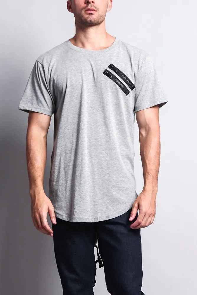 Chest Double Zipper Fishtail Long Length Curved Hem T-Shirt sold by G-Style USA