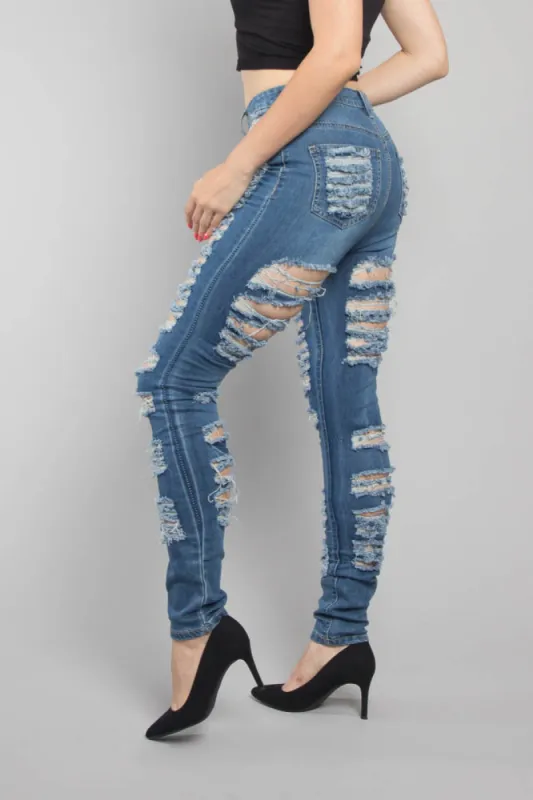 Double Distressed Denim Skinny Jeans sold by G-Style USA