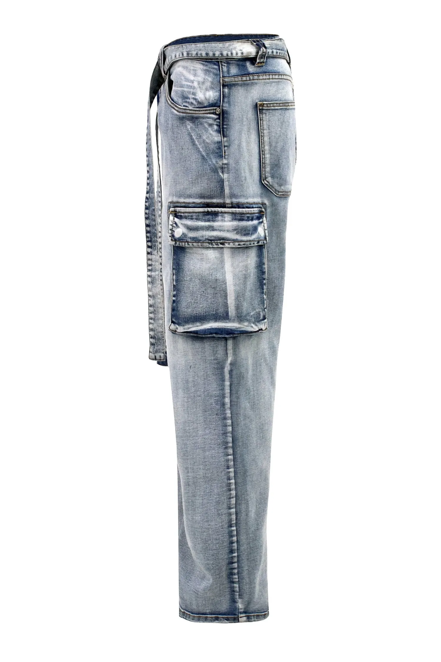 Men's Baggy Fit Cargo Waist Strap Denim Jeans sold by G-Style USA product image thumbnail 2