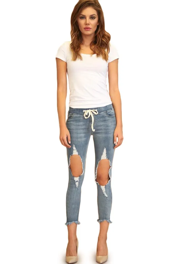 Women's Destroyed Skinny Denim Joggers sold by G-Style USA product image thumbnail 2