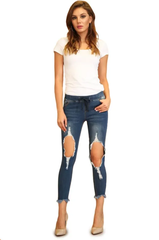 Women's Destroyed Skinny Denim Joggers sold by G-Style USA