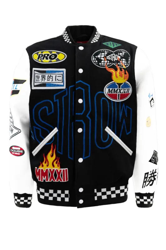 Men's Crystal Embellished Patched Varsity Molton Jacket sold by G-Style USA