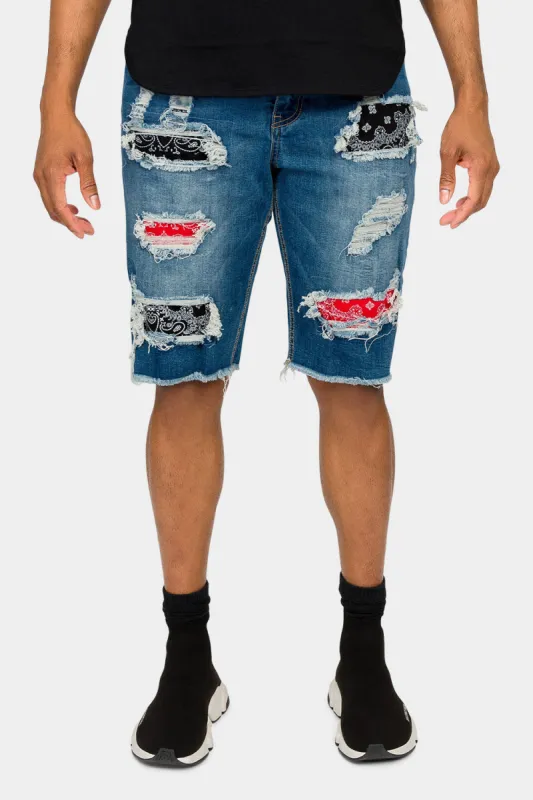 Ripped Bandana Repair Denim Shorts sold by G-Style USA