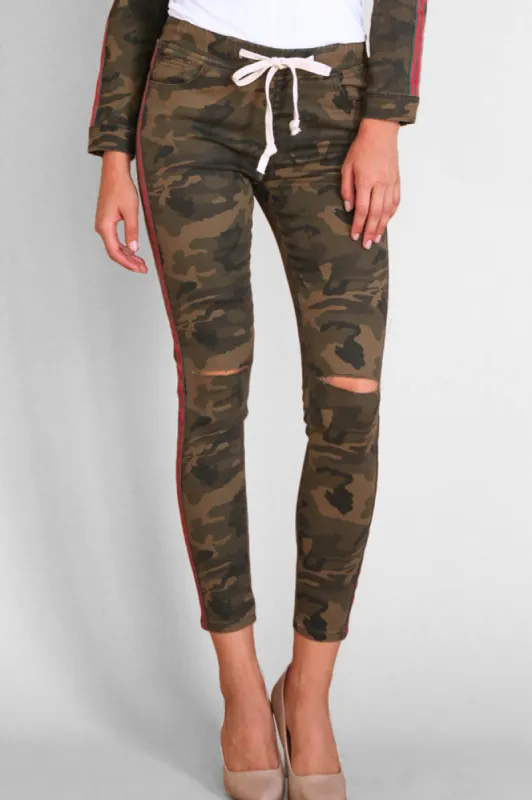 Women's Destroyed Side Striped Band Joggers sold by G-Style USA