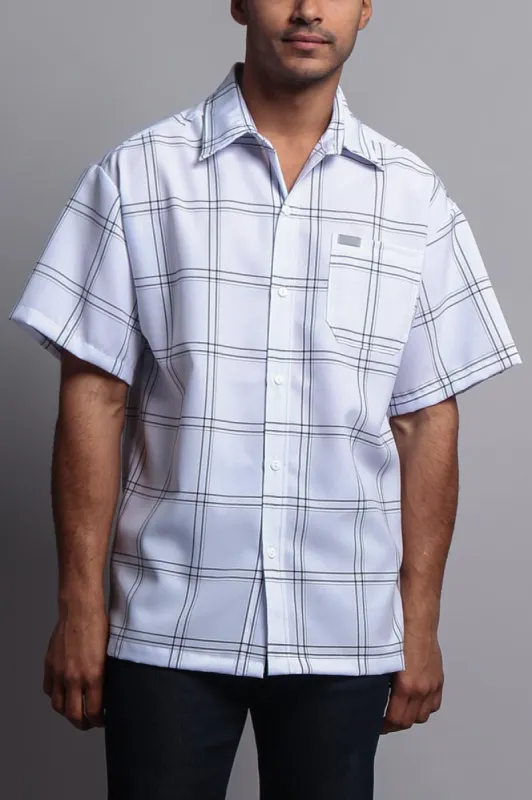 Western Casual Plaid Short Sleeve Button Up Shirt (White) sold by G-Style USA