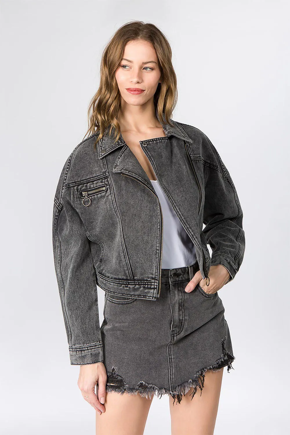 Women's Oversized Moto Biker Denim Jacket sold by G-Style USA