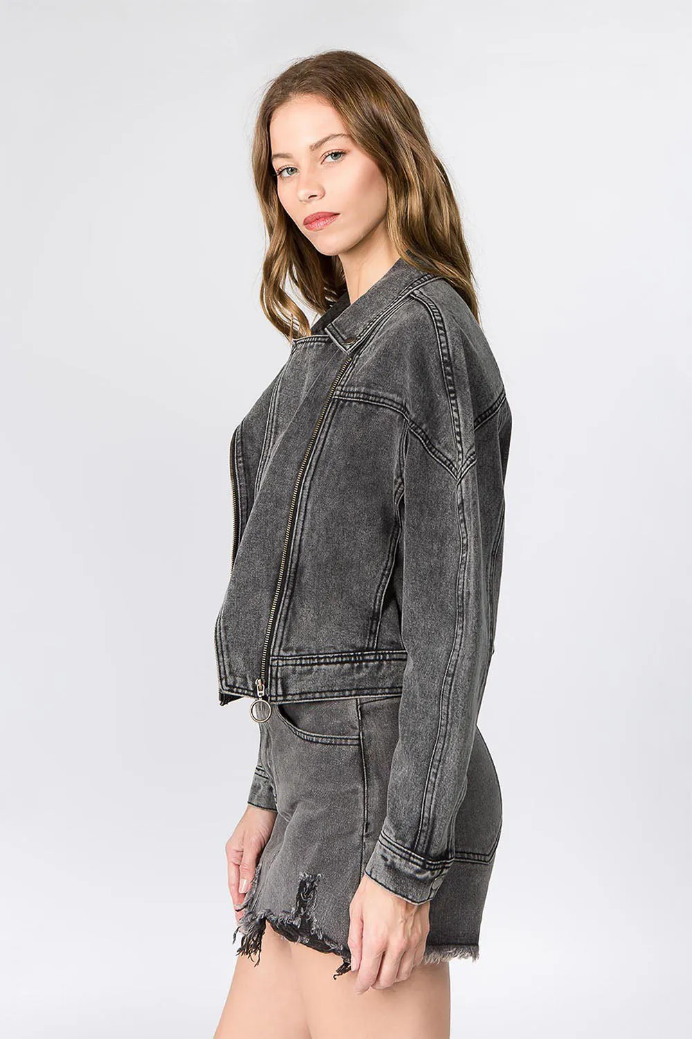 Women's Oversized Moto Biker Denim Jacket sold by G-Style USA product image thumbnail 2
