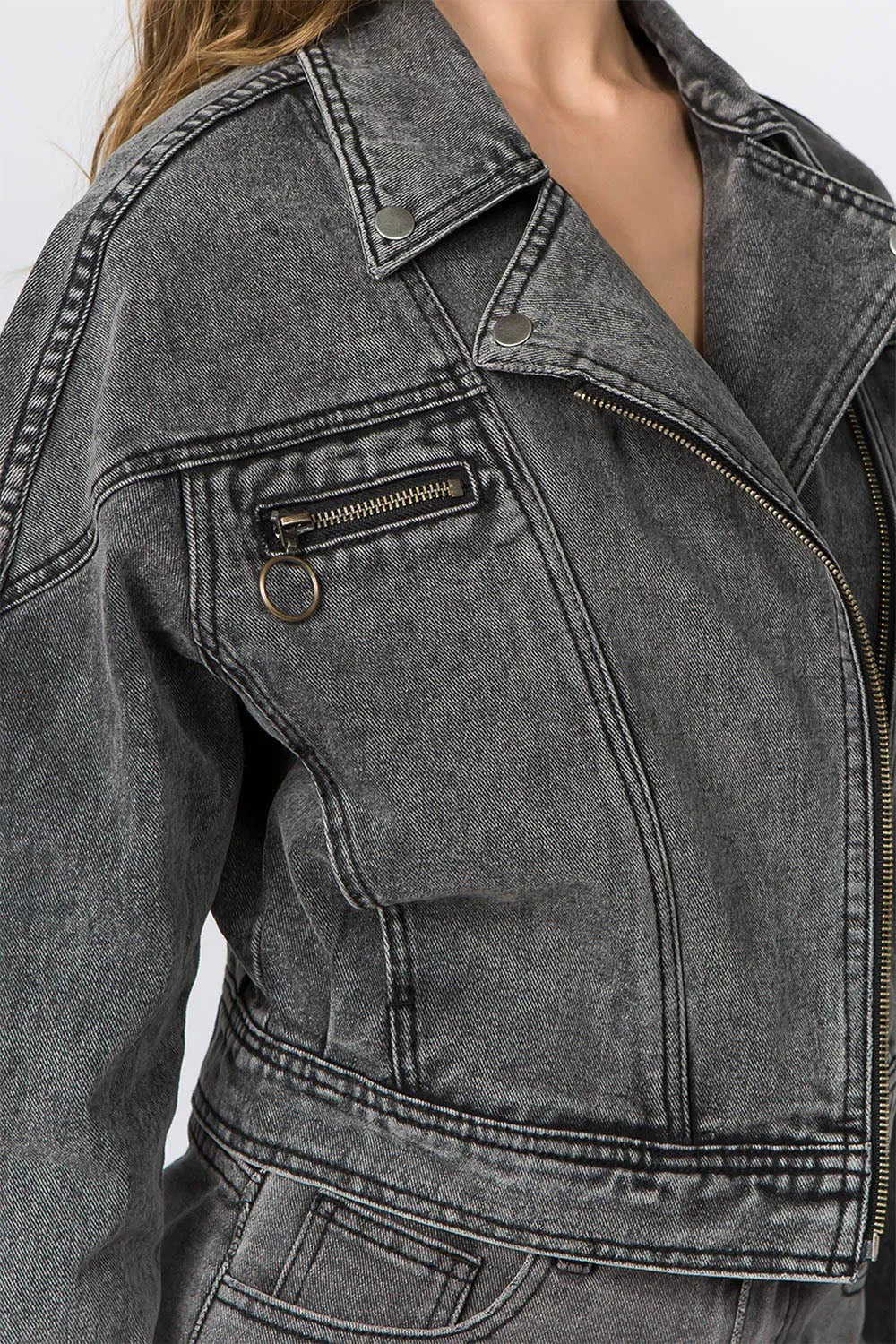 Women's Oversized Moto Biker Denim Jacket sold by G-Style USA product image thumbnail 5