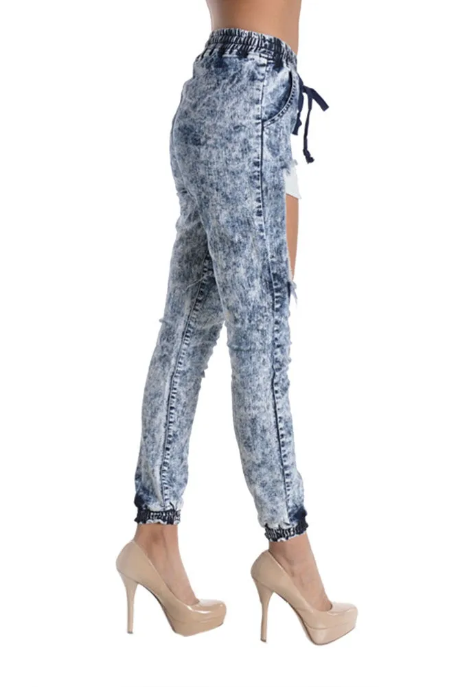 Women's Torn Acid Wash Denim Jogger Pants sold by G-Style USA product image thumbnail 3