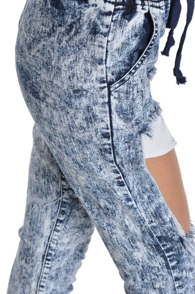 Women's Torn Acid Wash Denim Jogger Pants sold by G-Style USA product image thumbnail 5