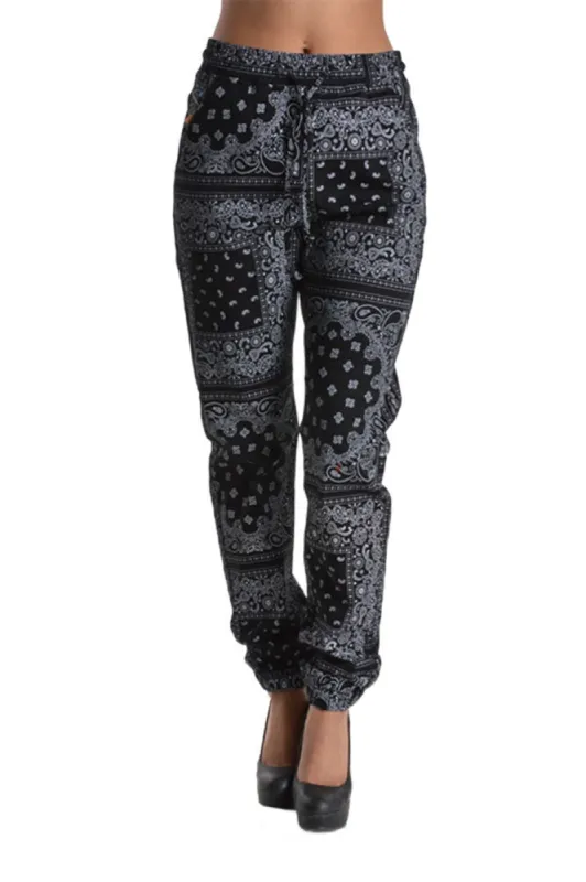 Women's Offset Bandana Print Twill Jogger Pants sold by G-Style USA