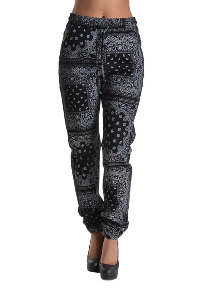Women's Offset Bandana Print Twill Jogger Pants sold by G-Style USA