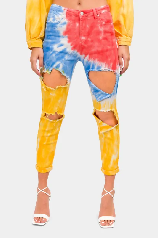 High Waist Ripped Tie Dye Mom Jeans sold by G-Style USA