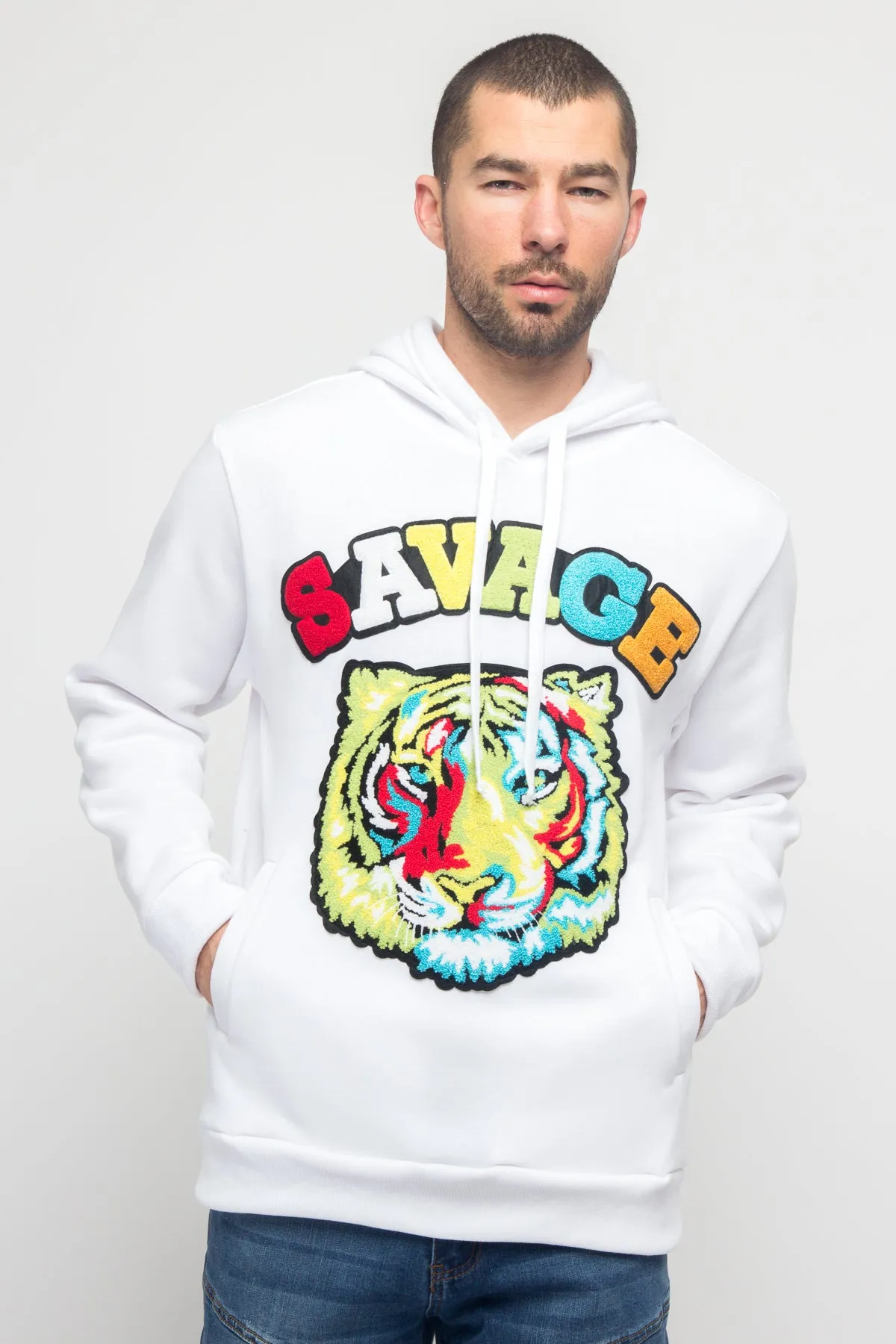 Colorful Chenille Patched Savage Tiger Hoodie sold by G-Style USA product image thumbnail 2