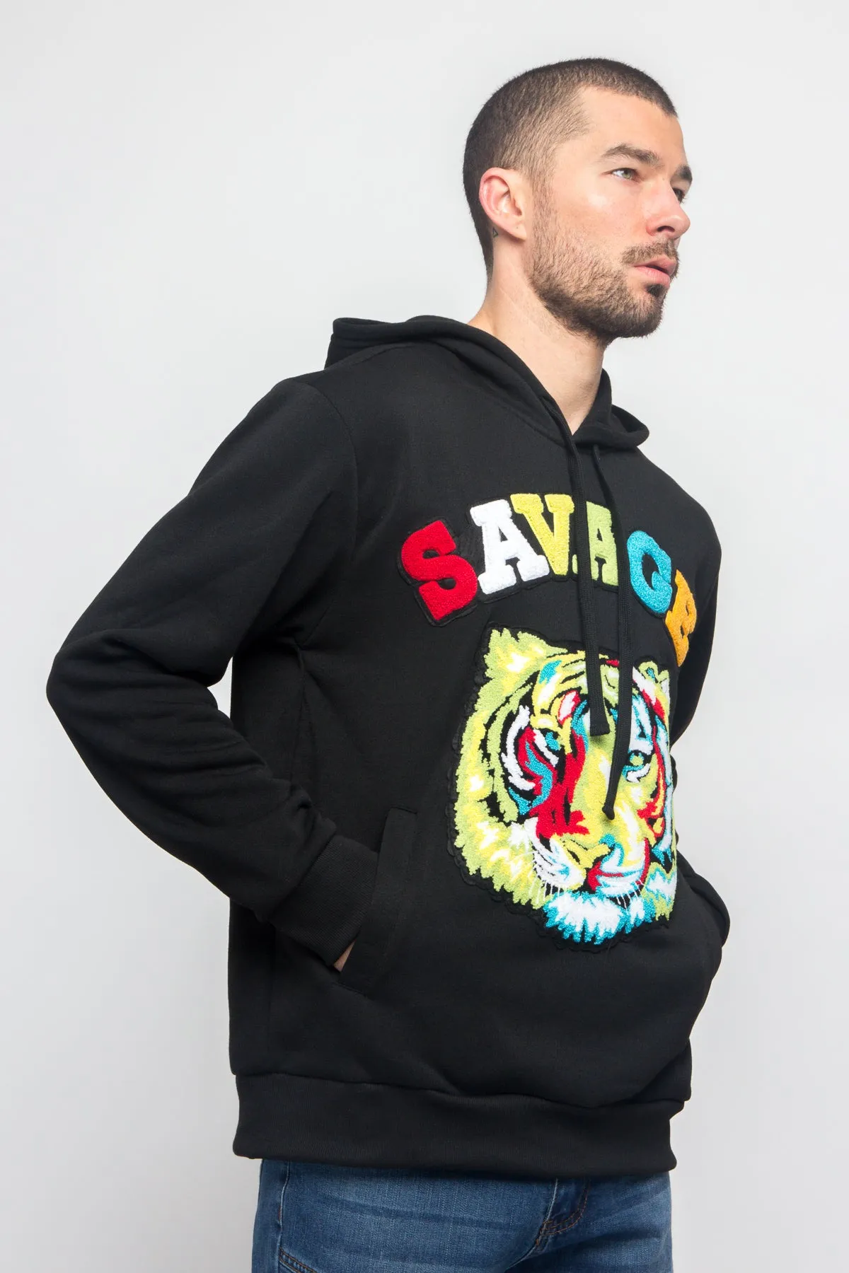 Colorful Chenille Patched Savage Tiger Hoodie sold by G-Style USA product image thumbnail 5