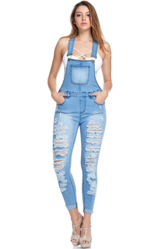 Women's Ripped Up Skinny Overalls sold by G-Style USA