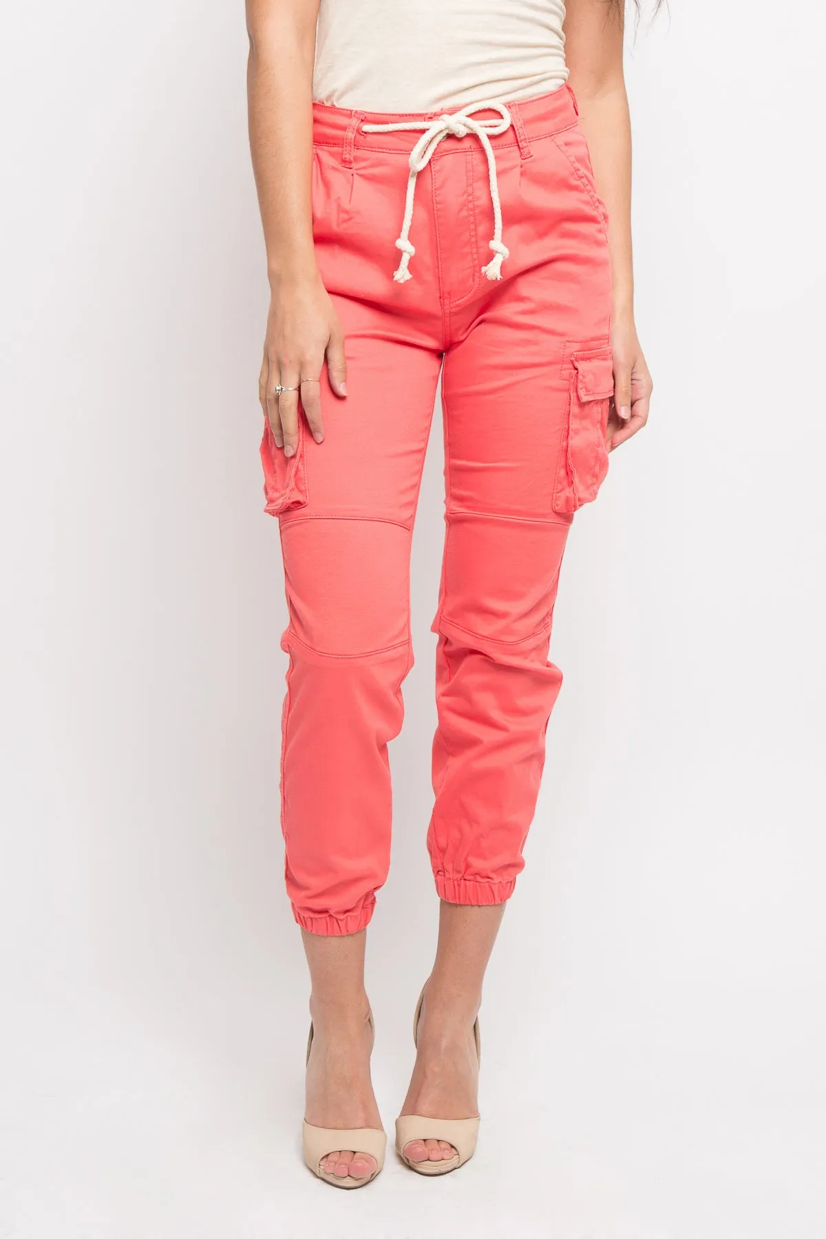 Women's Essential Basic Cropped Colored Cargo Joggers sold by G-Style USA product image thumbnail 4