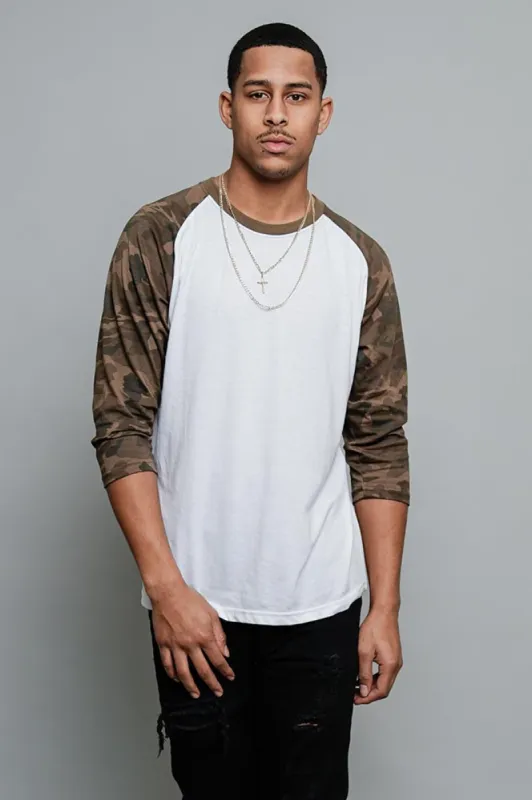 Men's Baseball T-Shirt (White/Olive Camo) sold by G-Style USA