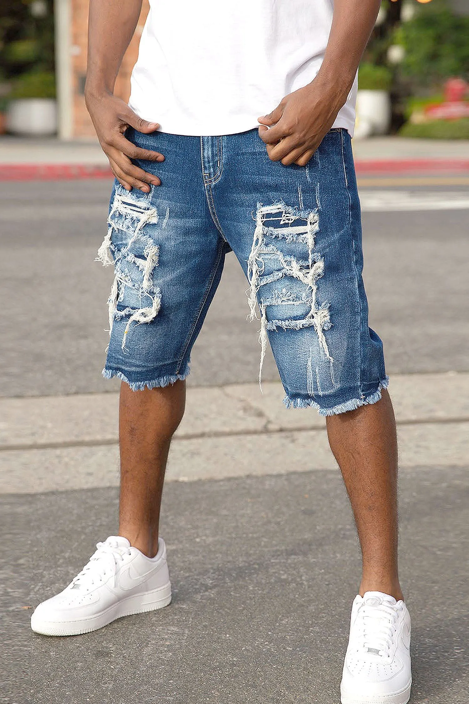 Men's Distressed Illusion Denim Shorts (New Colorway) sold by G-Style USA product image thumbnail 5