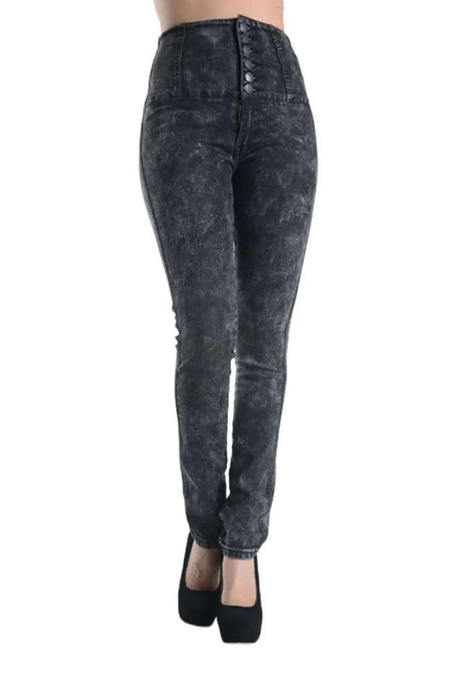 Washed High Waisted Button Up Skinny Jeans sold by G-Style USA product image thumbnail 2