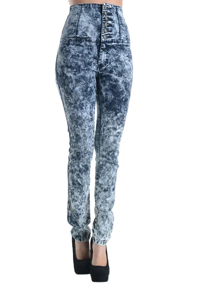 Washed High Waisted Button Up Skinny Jeans sold by G-Style USA