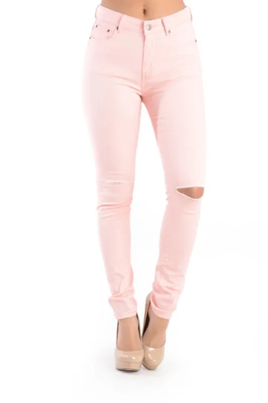 High Waisted Colored Ripped Skinny Pants sold by G-Style USA