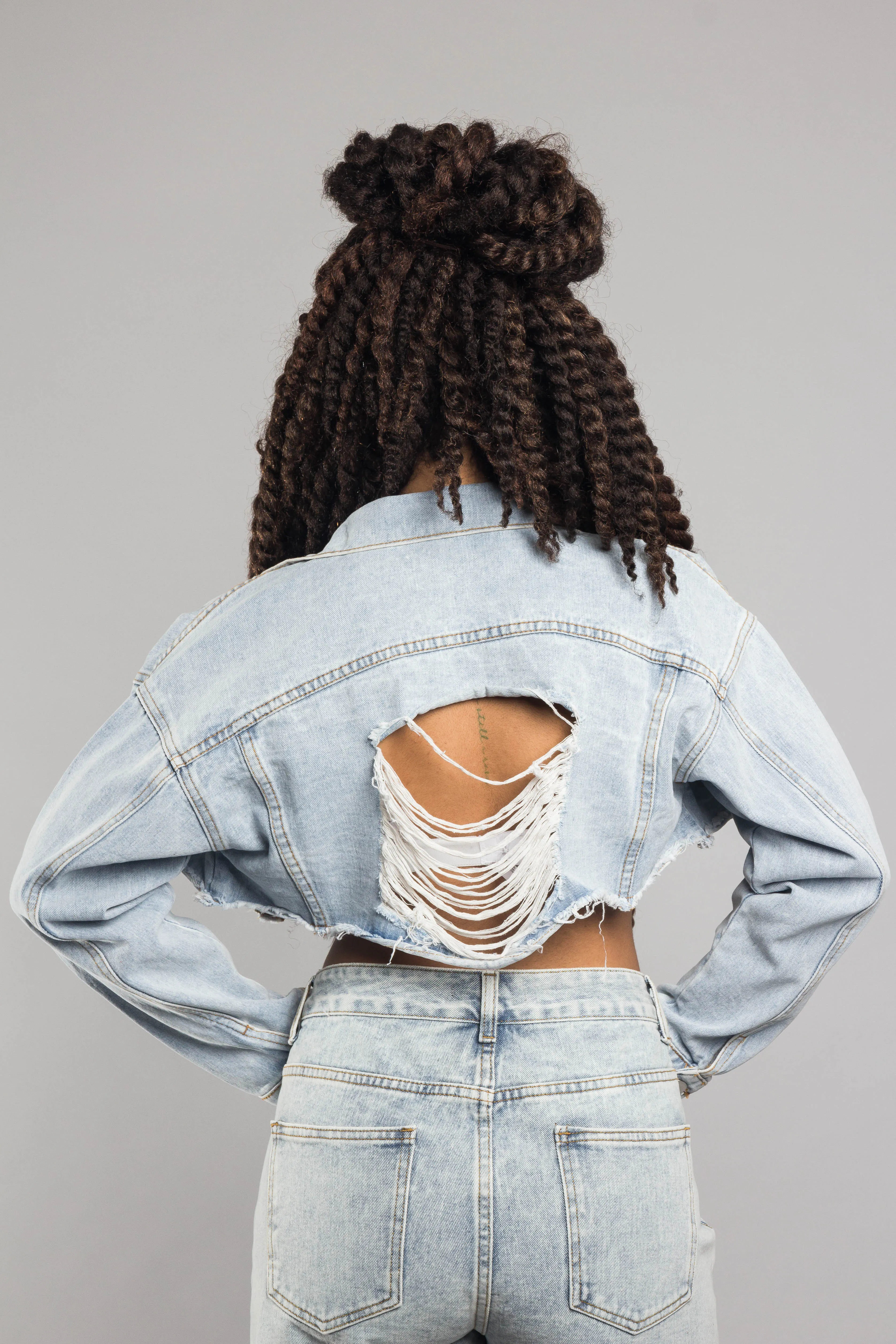 Cropped Backless Denim Jacket sold by G-Style USA product image thumbnail 3