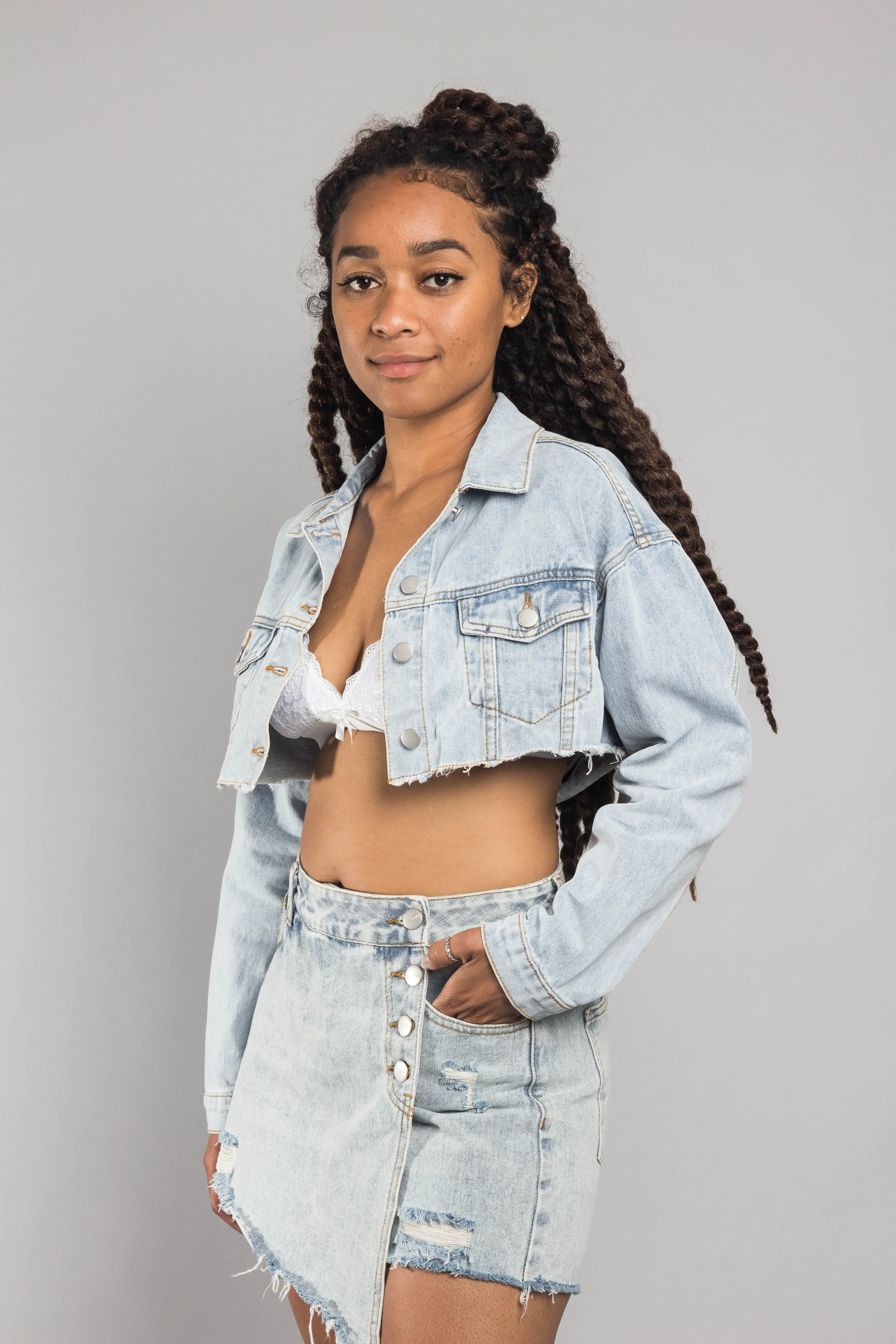 Cropped Backless Denim Jacket sold by G-Style USA product image thumbnail 2