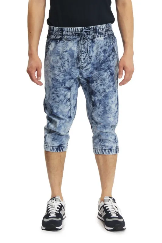 Men's Floral Print Denim Jogger Shorts sold by G-Style USA
