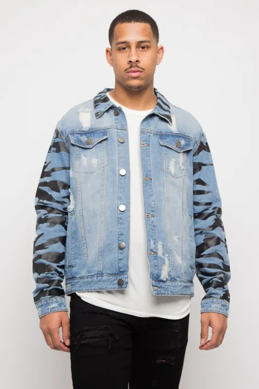 Tiger Striped Sleeve Denim Jacket sold by G-Style USA