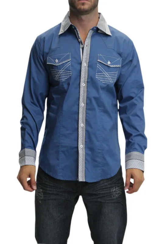 Western Pattern Contrast Button Up Shirt sold by G-Style USA