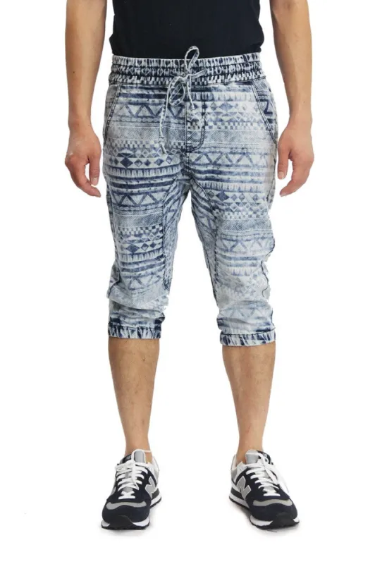 Men's Aztec Print Denim Jogger Shorts sold by G-Style USA
