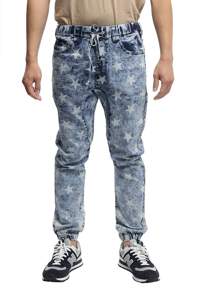 Men's Star Print Denim Jogger Pants sold by G-Style USA