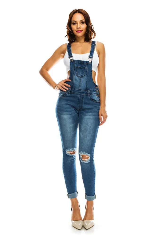 Women's Knee Slit Denim Overalls sold by G-Style USA product image thumbnail 2